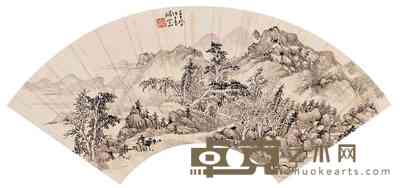 陈定山 水墨山水图 扇片 